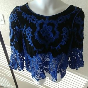 NWOT blue and black knit top 3X